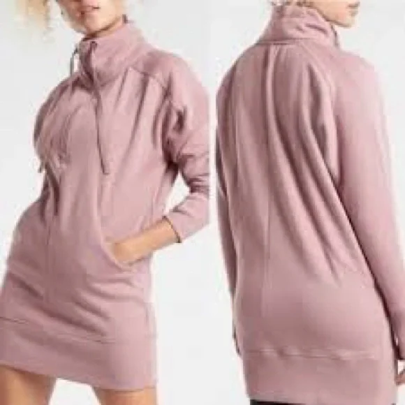 Athleta Cozy Karma 1/4 Zip Sweatshirt Dress mauve medium - Picture 9 of 11